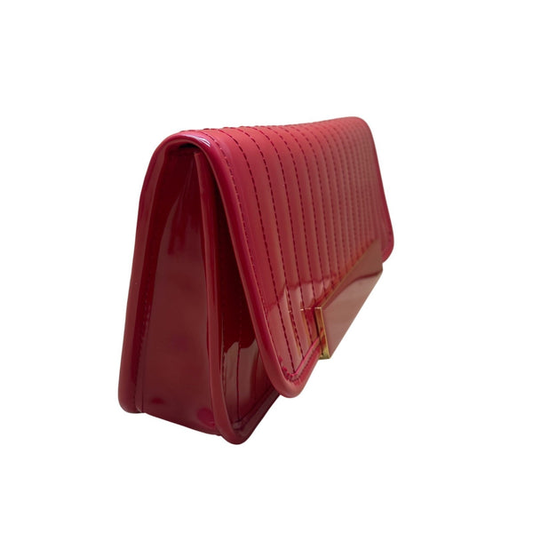 Ted Baker Women’s Red Patent Quilted With Gold Accent Bar Evening Clutch