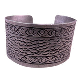 Vintage Unisex Silver Tone Motif Metal Cuff Bracelet Geometric & Wavy Design