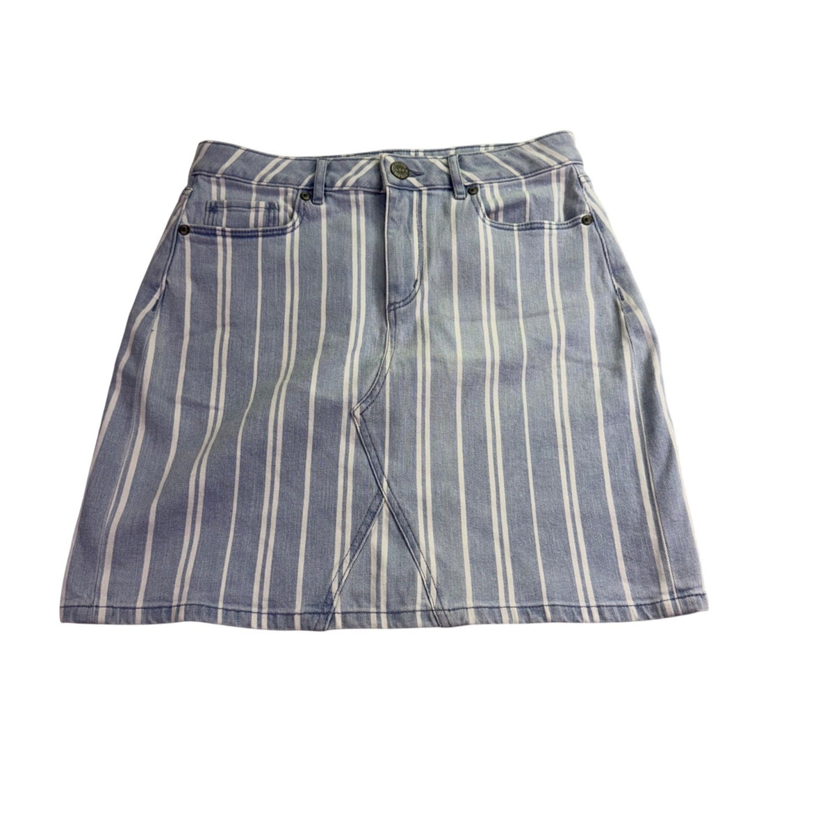 Loft Women Blue/White  Striped Denim Skirt Button Closure Size 4 