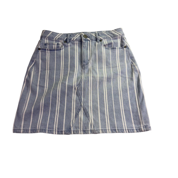 Loft Women Blue/White  Striped Denim Skirt Button Closure Size 4 