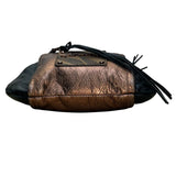 B. Makowsky Women’s Black & Bronze Leather With Fringe Zippered Crossbody Bag