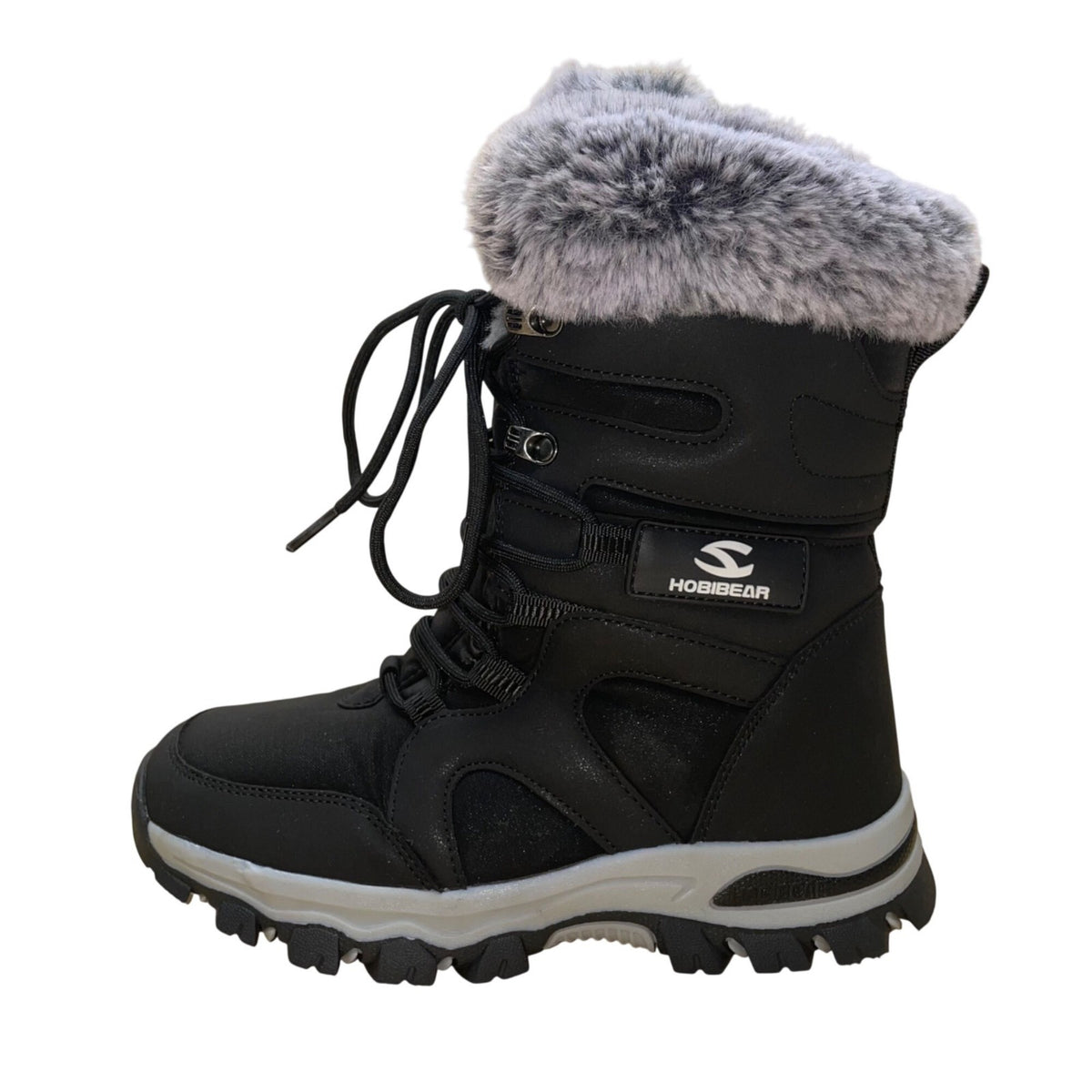 Hobibear Women’s Black & White Faux Fur Insulated Lace-Up Winter Boots Sz 6