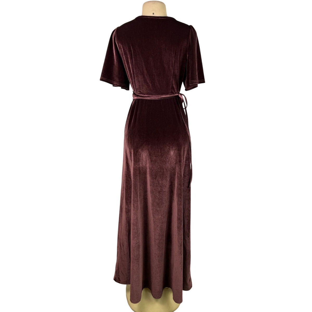 Baltic Born Womens Brown Velvet Wrap Maxi Dress Elegant Soft Fabric Size L