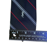 Y Saint Laurent Mens Navy Silk Tie Striped Pattern Red & White Accents