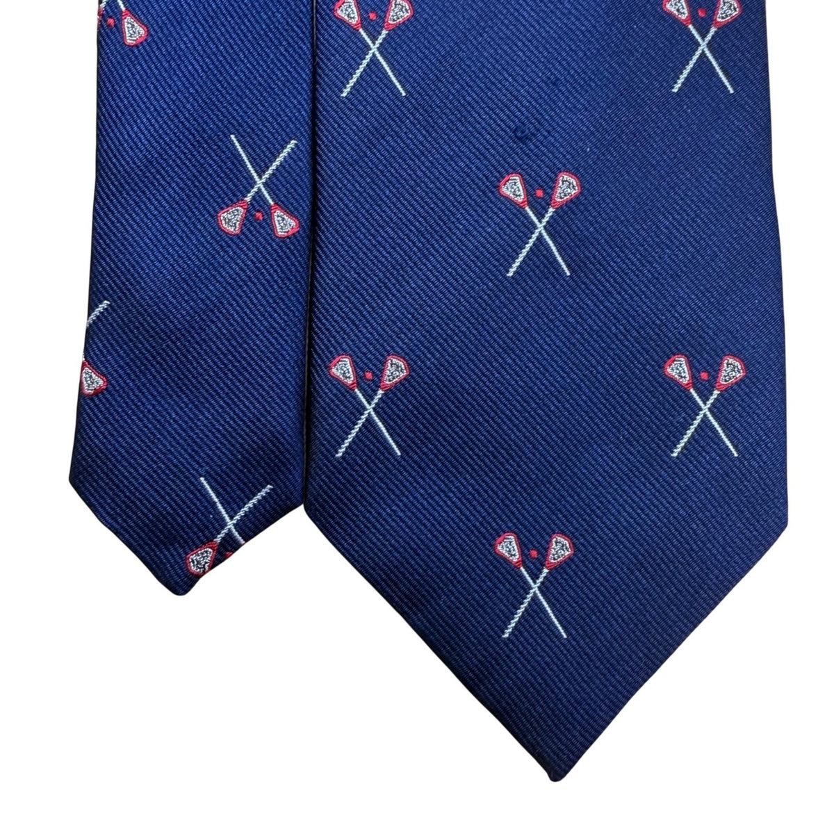 J.Crew Mens Navy Silk Tie Lacrosse Crosses Embroidery A