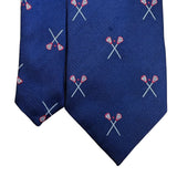 J.Crew Mens Navy Silk Tie Lacrosse Crosses Embroidery A