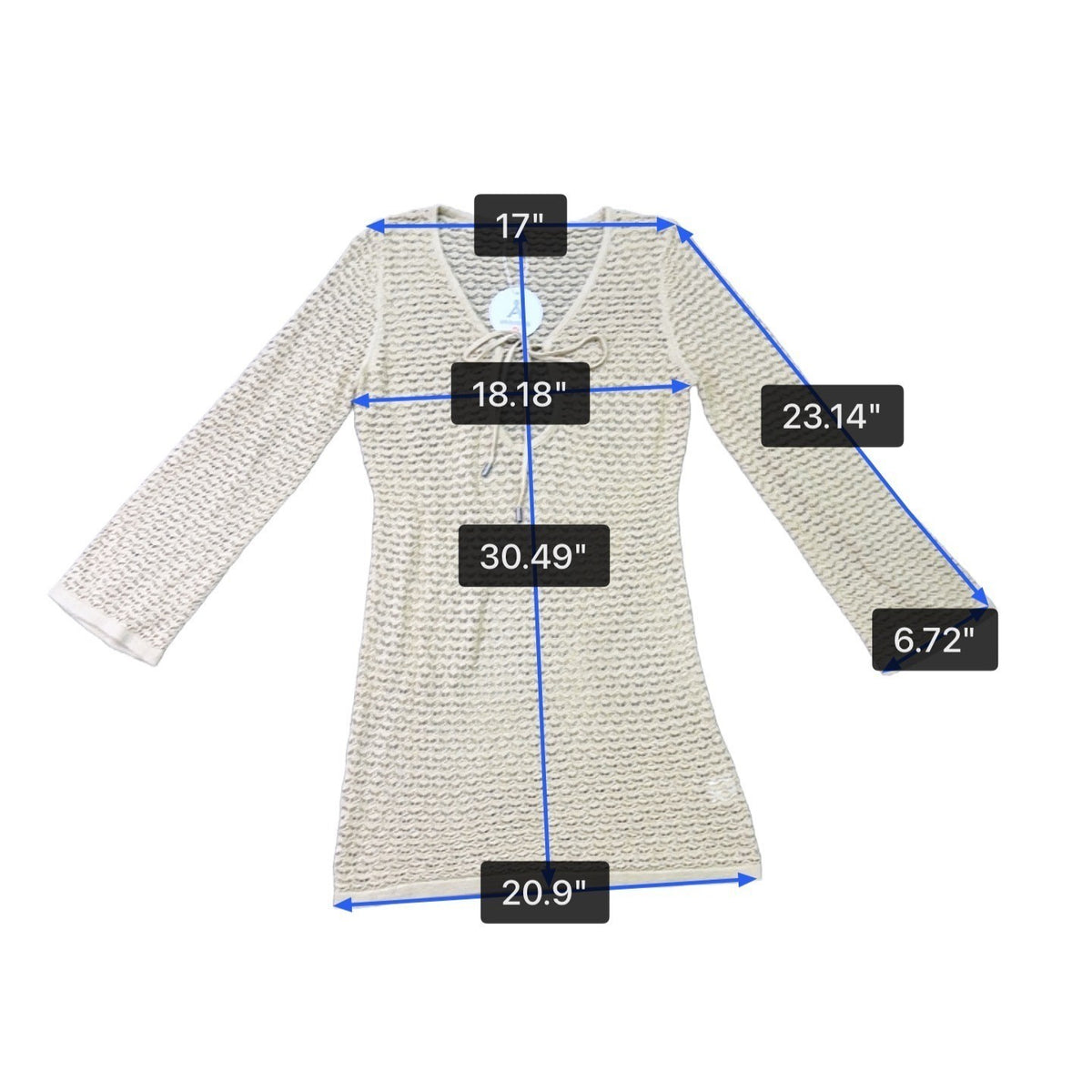 Anrabess Women Beige Long Sleeve Knit Tunic With Tie Neck Size S