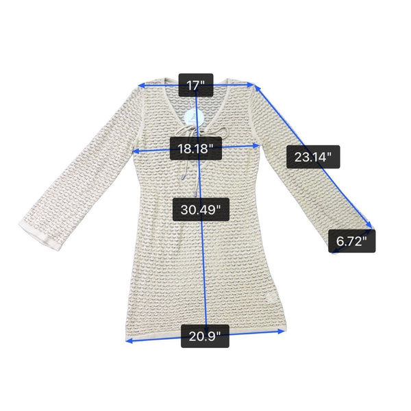 Anrabess Women Beige Long Sleeve Knit Tunic With Tie Neck Size S