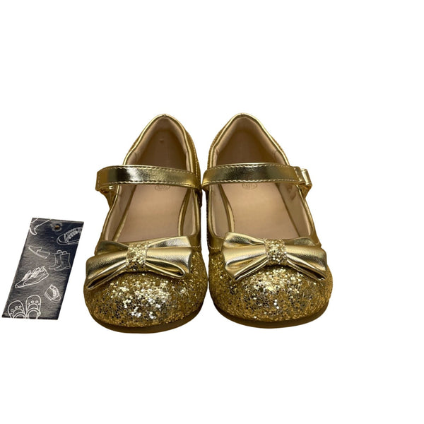 K Komforme Girls Gold Glitter Mary Jane Bow Dress Shoes Size 10.5M