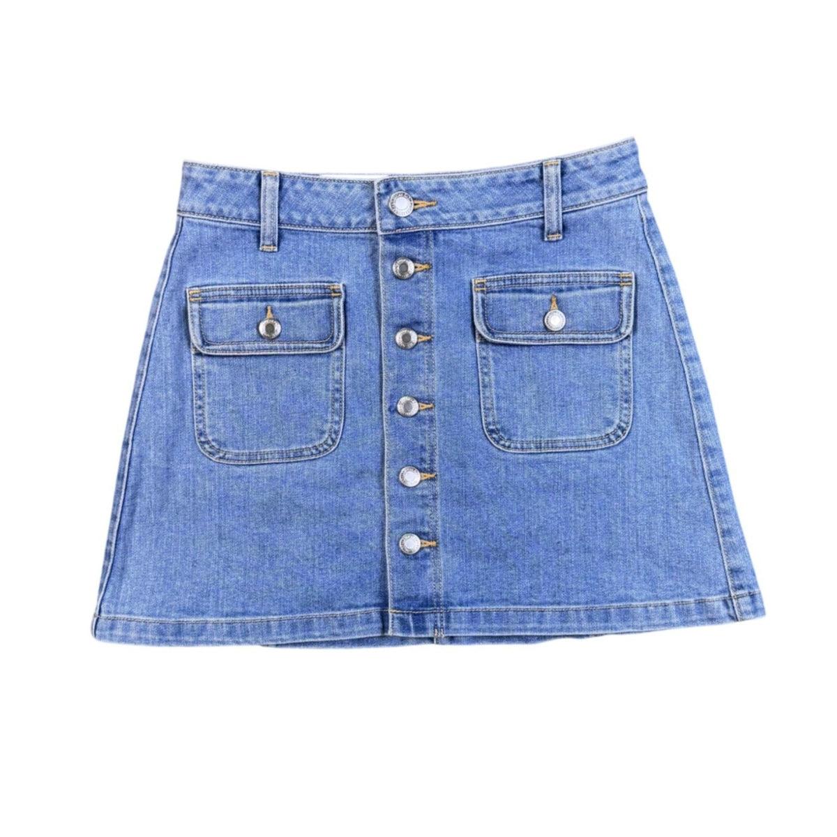 American Eagle Womens Light Blue Denim Button-Front Mini Skirt Stretch Cotton Si