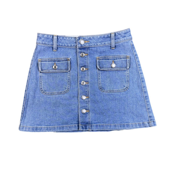 American Eagle Womens Light Blue Denim Button-Front Mini Skirt Stretch Cotton Si