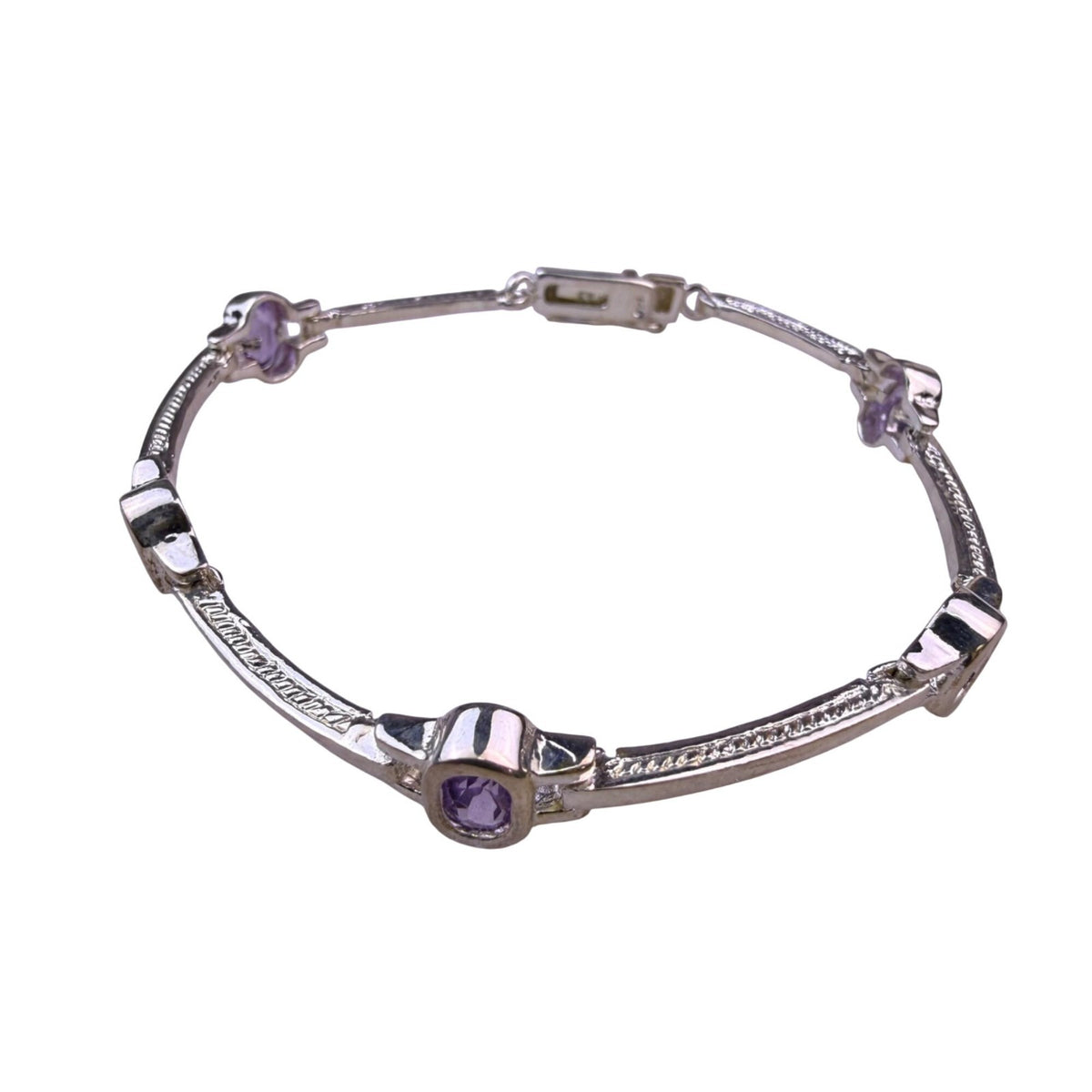 Sterling Silver 925 Womens Purple Oval Gemstone Link Bracelet 925 Fine Jewelry