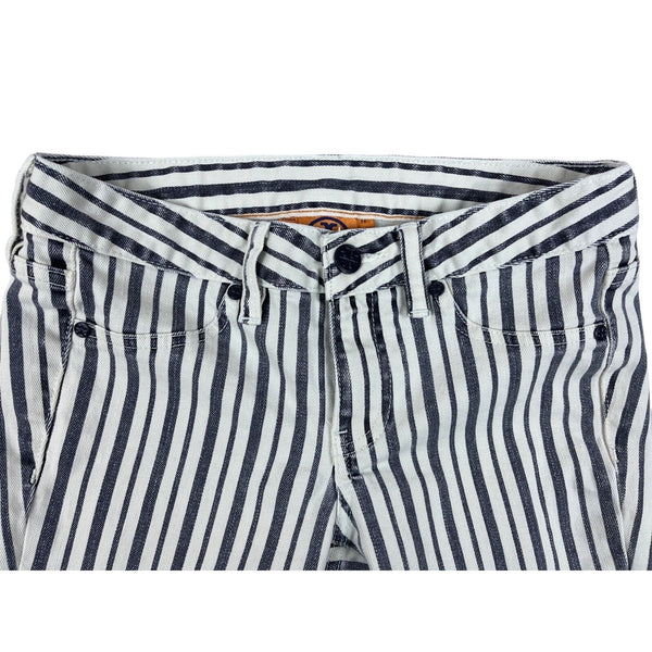 Tory Burch Women's White Blue Striped Marleen Stretchable Jeans Sz 26