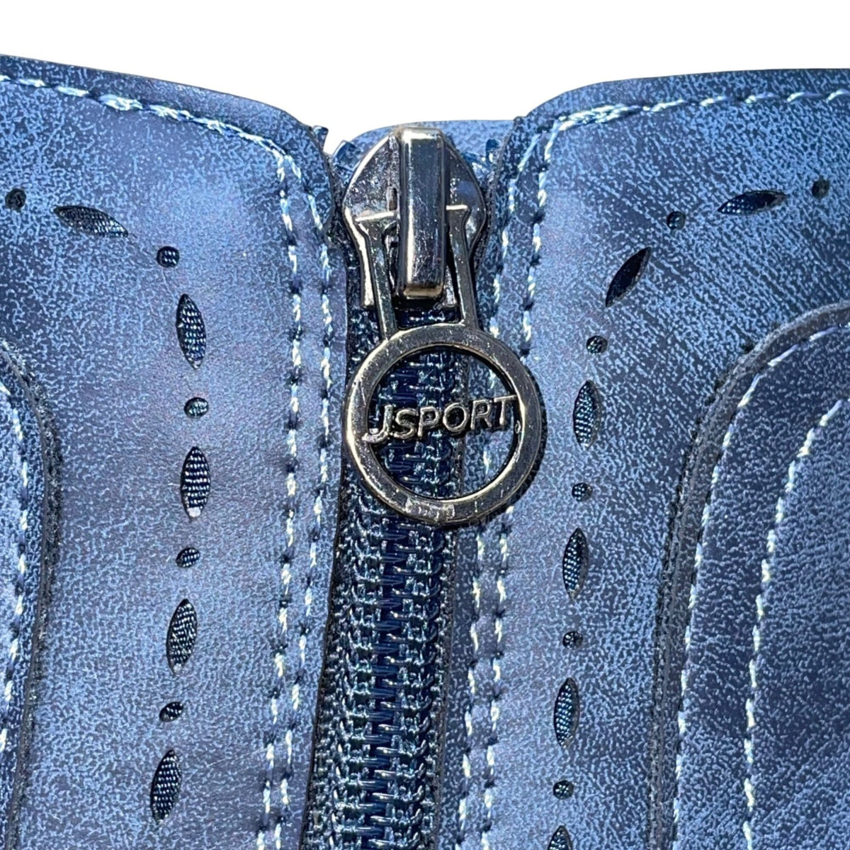 J Sport Women’s Blue Faux Leather Memory Foam Side Zip Jenna Ankle Boots Size 7M