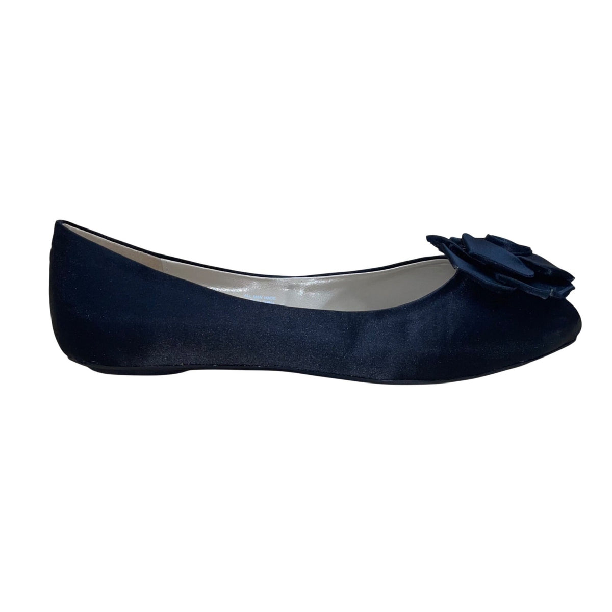 Romantic Soles Women’s Black Satin Decorative Rose Accent Geneva Flats Size 8W