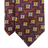 Robert Talbott Extra-Long Silk Mens Patterned Tie Brown/Yellow/Blue Hand Sewn