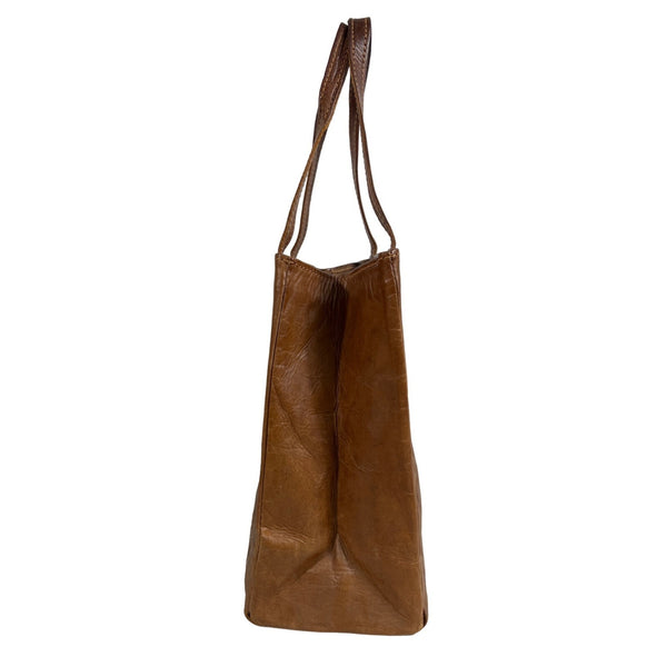 Handmade in Paraguay Brown Leather Bucket Tote Bag