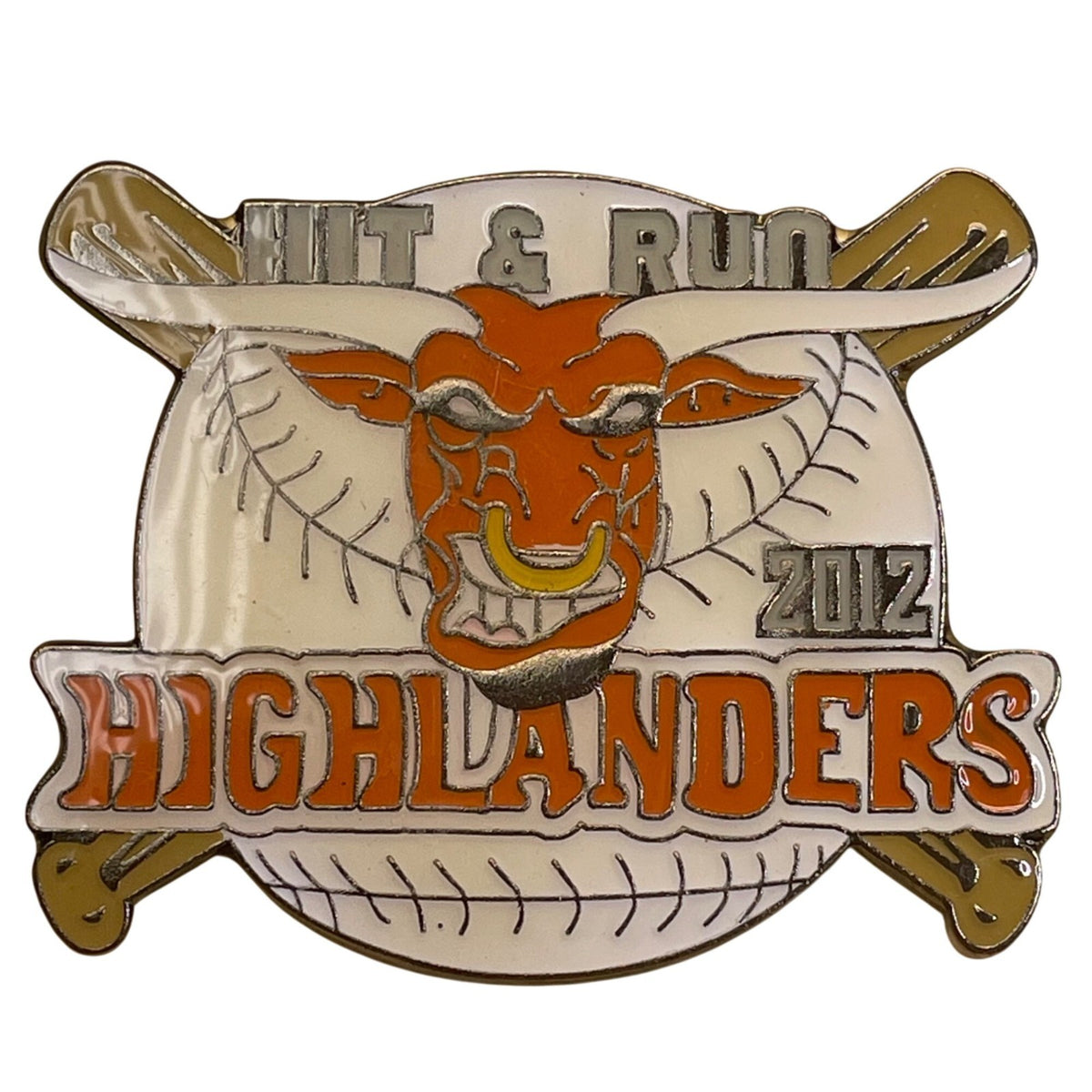 2012 Hit & Run Highlanders Baseball Team Pin Orange Bull Design Collectible Lape