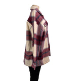 HFX Womens Red Beige Polyes/Wool Long-Sleeve Plaid Button Up Shirt Jacket  Sz L