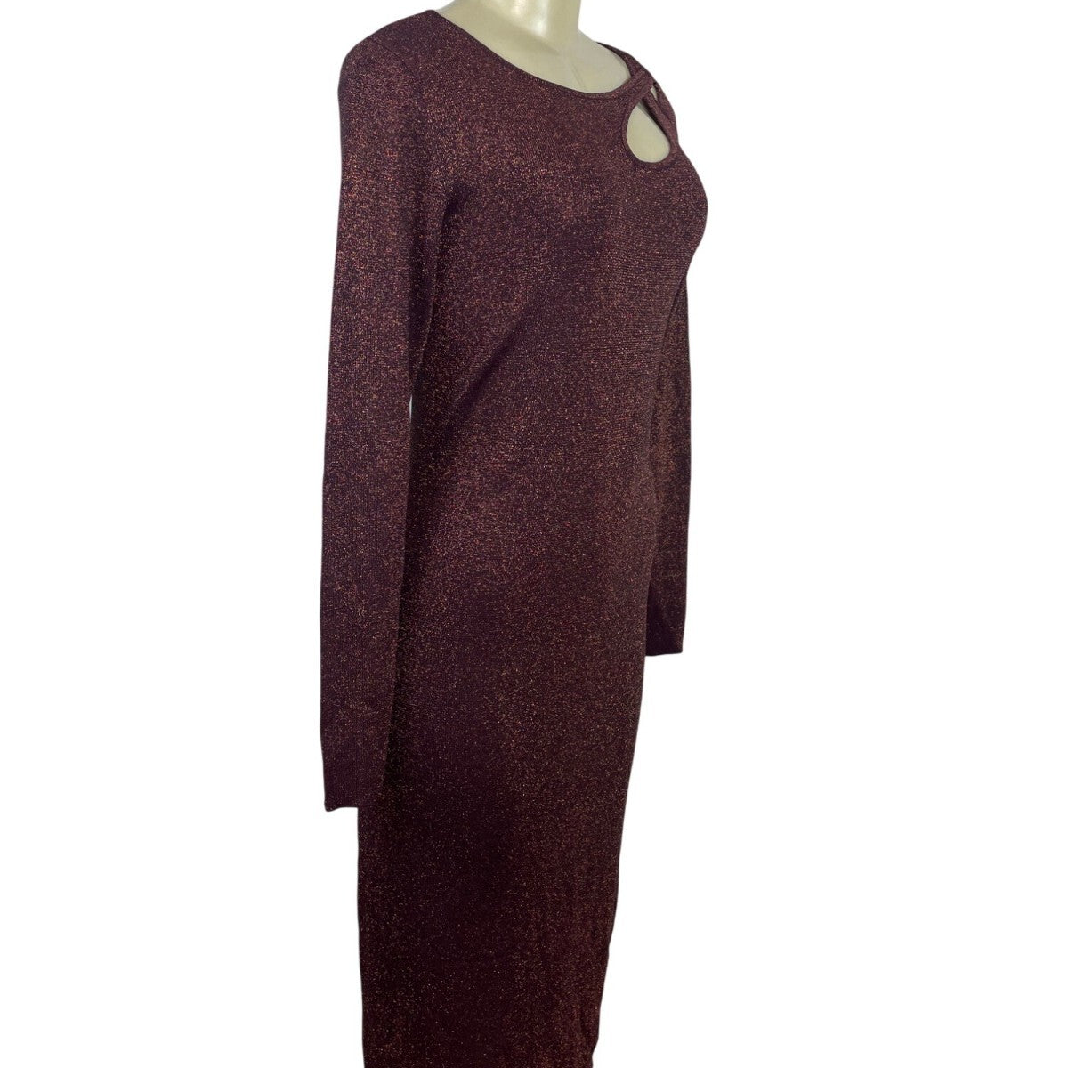 ELIE TAHARI Burgundy Long Sleeve Bodycon Midi Dress W/ Cutout Detail Sz L - New
