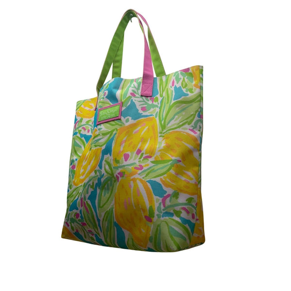 Lilly Pulitzer Women’s Green Multicolor Lemon Print Summer Carryall Tote Bag