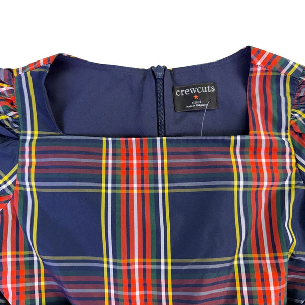 Crewcuts Girls Multicolor Plaid Polyester Puff-Sleeve Ruffle Dress Size 6