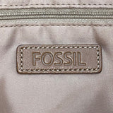 Fossil Women’s Beige Logo Pattern & Brown Leather Trim Adjustable Strap Hobo Bag