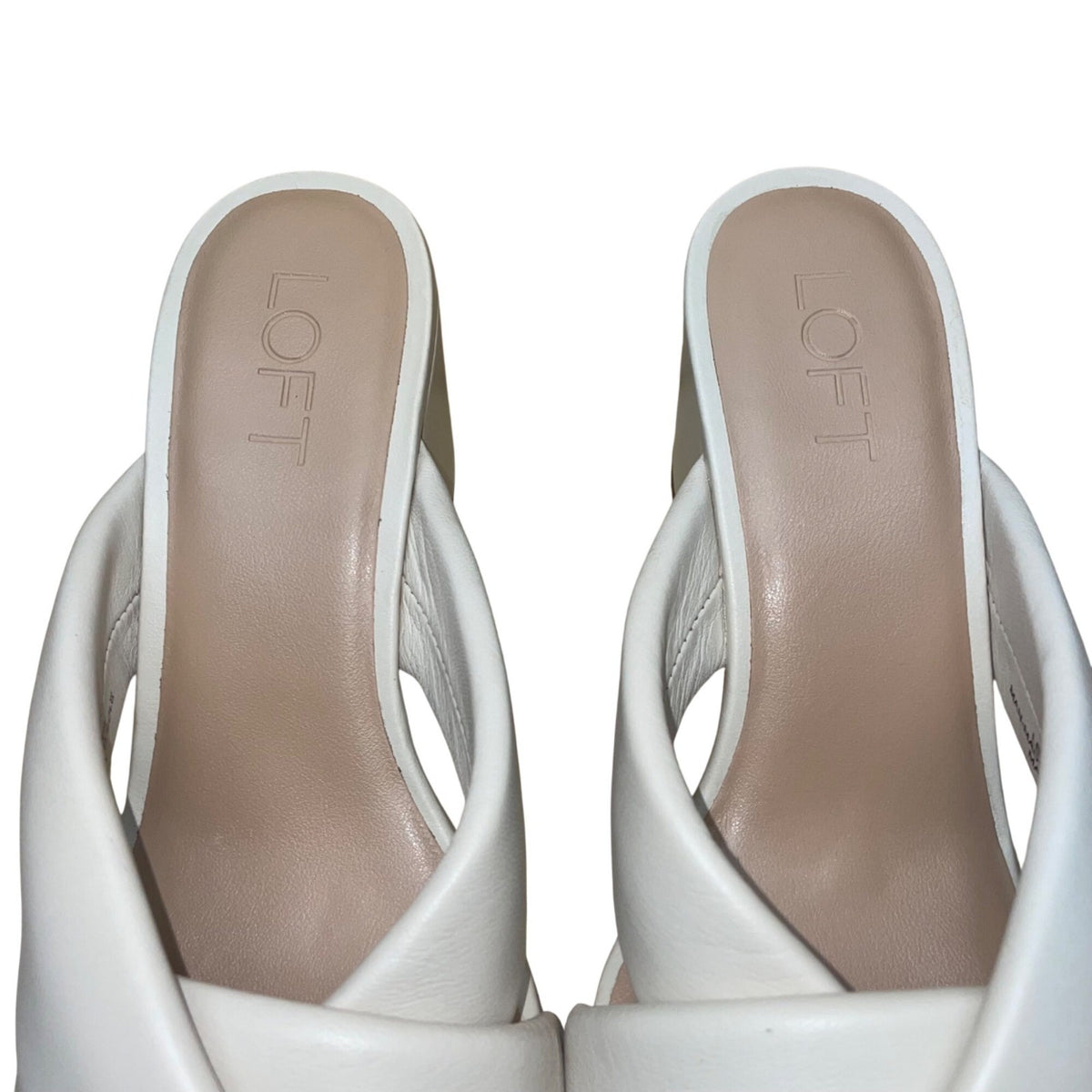 Loft Women’s Dusty Bone Leather Twist Mule-Missy Block Heel Sandals Size 7