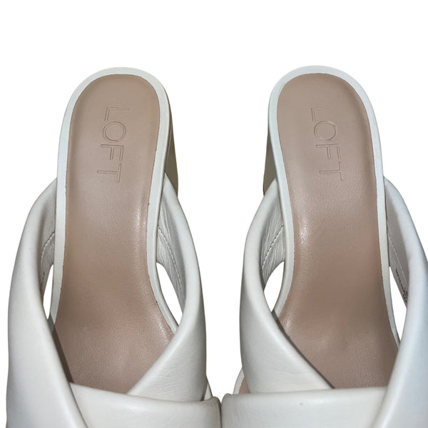 Loft Women’s Dusty Bone Leather Twist Mule-Missy Block Heel Sandals Size 7