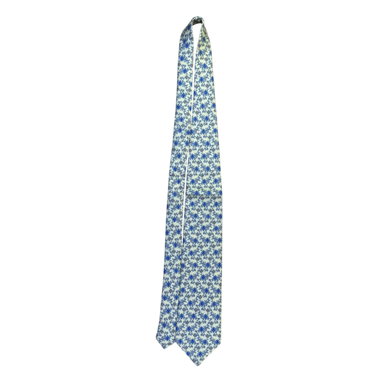 Smithsonian Institution Mens Cream & Blue 100% Silk Floral Pattern Neck Tie