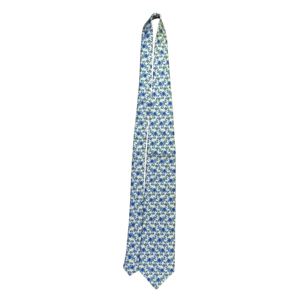 Smithsonian Institution Mens Cream & Blue 100% Silk Floral Pattern Neck Tie