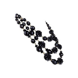 Vintage Multistrand Black Faceted Beaded Necklace Elegant Gold Tone Hook Closure