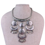 Chicos Womens Silver-Tone Statement Necklace Layered Fringe Disc Design