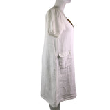 Made In Italy Womens White Linen Short Sleeve Midi Dress Pockets Relaxed Fit