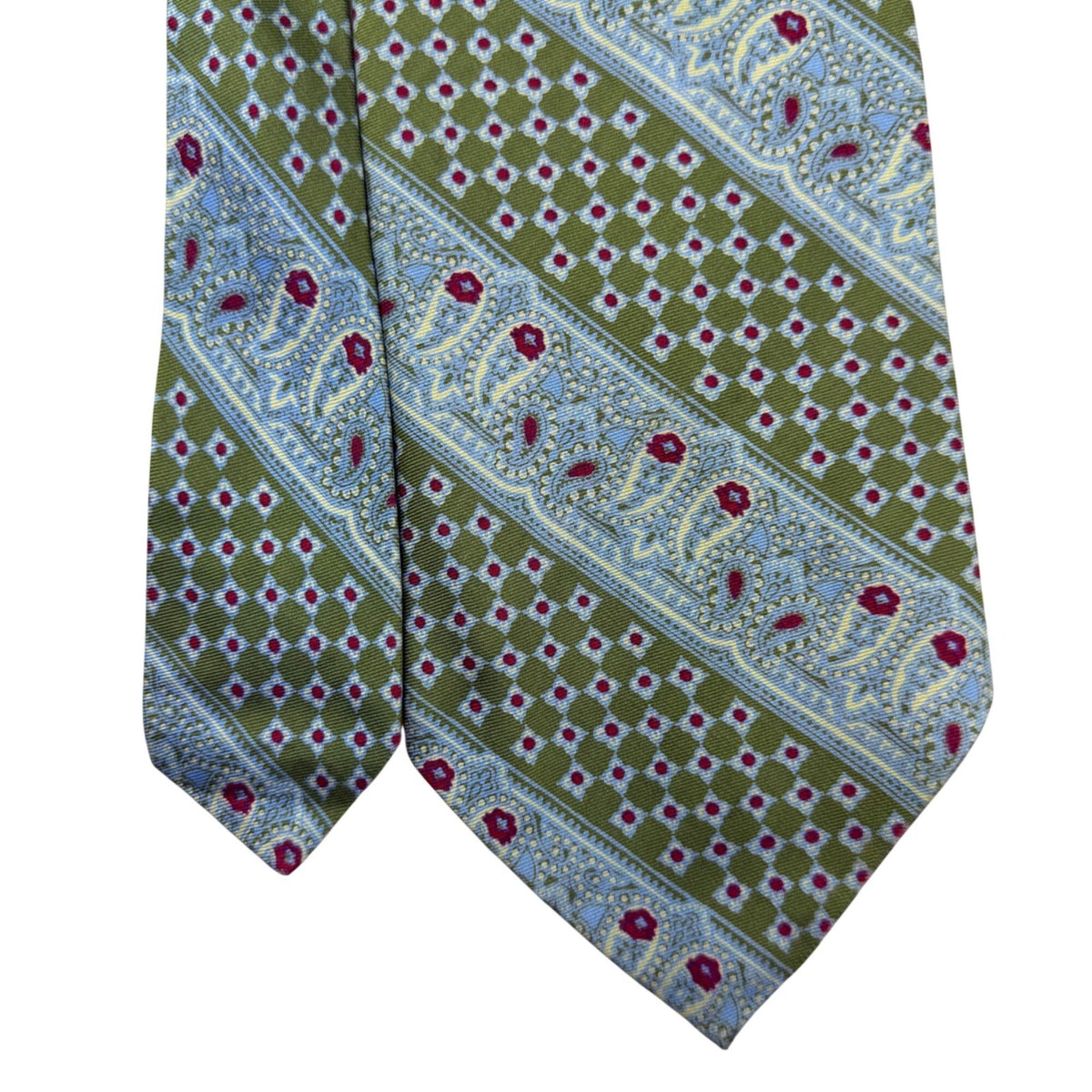 Britches Mens Green & Blue All Silk Patterned Tie Paisley-Diamond Design Elegant