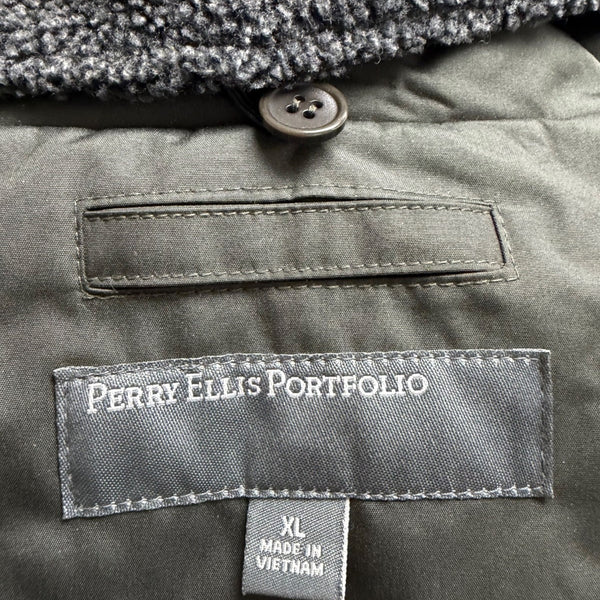 Perry Ellis Portfolio Mens Green Polyester Bomber Jacket Sherpa-Lined Collar Siz