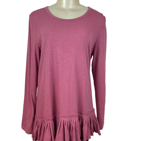 Lori Goldstein LOGO Womens Pink Long-Sleeve Ruffle Hem Tunic Size M
