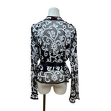 JS Collections Women's Black Embroidered Blouse With White Floral Design Sz 12