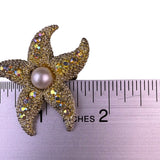 Vintage Gold Tone Women’s Rhinestone Starfish Brooch With Faux Pearl Accent