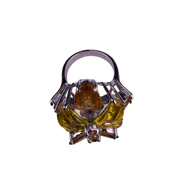 Silver Tone Womens Yellow Faceted Floral Cocktail ,  Metal Jewelry