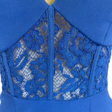 Elegant Lace Blue Sleeveless Dress With Deep V-Neck New