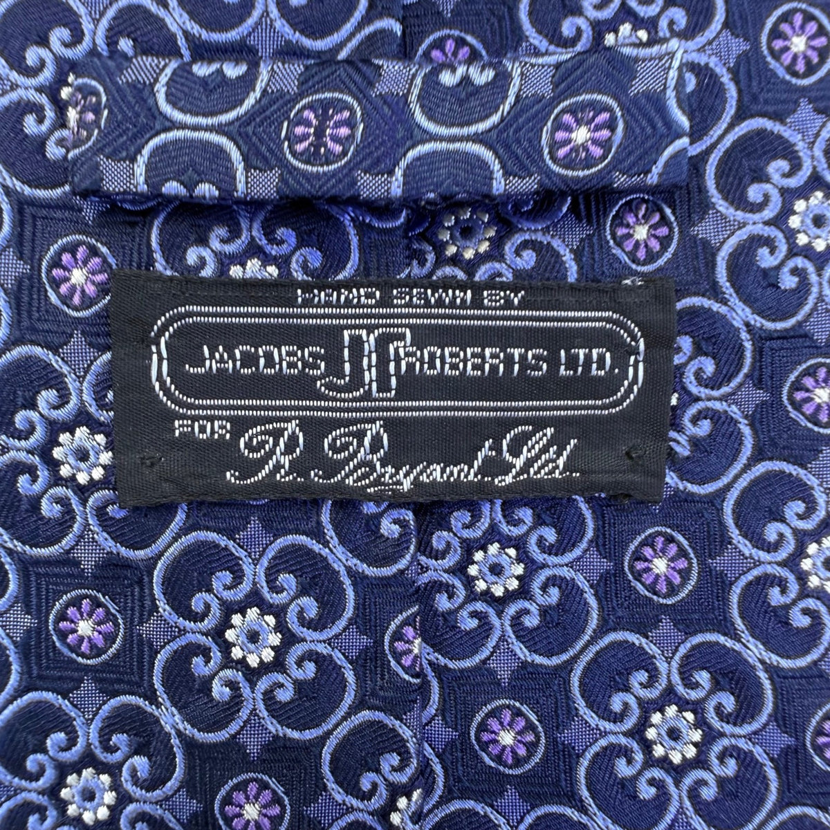 Jacobs Roberts Mens Blue Silk Floral Pattern Tie Handmade By R. Bryant Ltd.