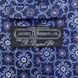 Jacobs Roberts Mens Blue Silk Floral Pattern Tie Handmade By R. Bryant Ltd.