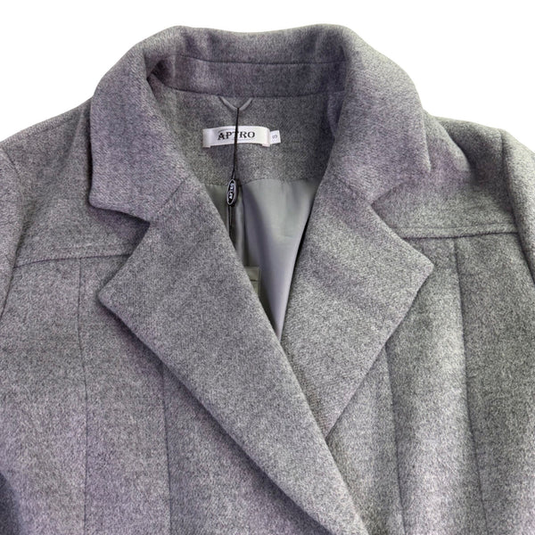 Aptro Womens Gray Wool Blend Double-Breasted Winter Coat Size S