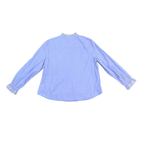 Talbots Womens Blue Cotton Blouse Petite Eyelet Embroidered Button-Front Sz  XLP