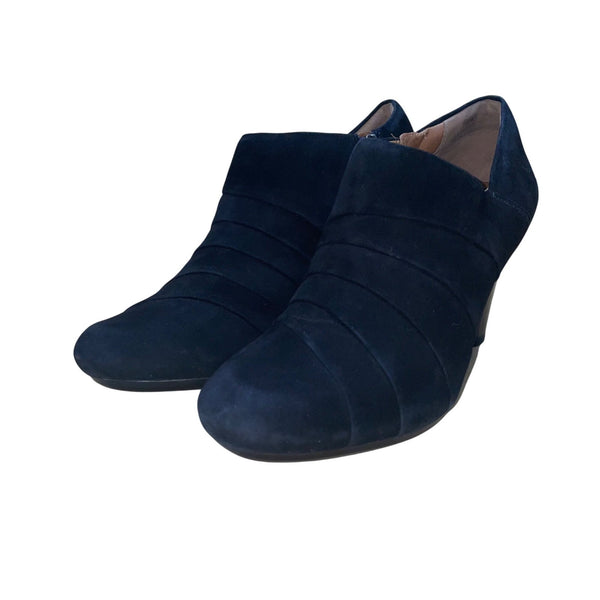 Clarks Women’s Black Leather Upper Suede Ankle Booties Size 8.5M