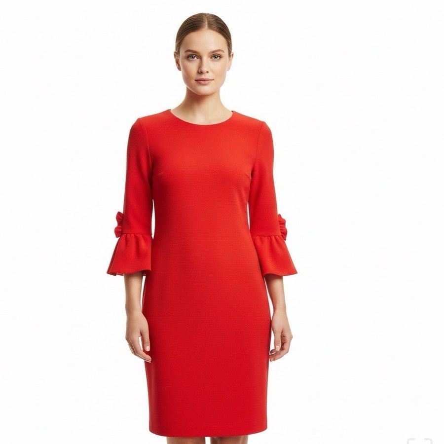 Sara Campbell Womens Red Polyester 3/4 Bell Sleeve Shift Dress Size 2