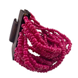 Beaded Multistrand Womens Bracelet Pink Glass Beads Wooden Clasp Handmade