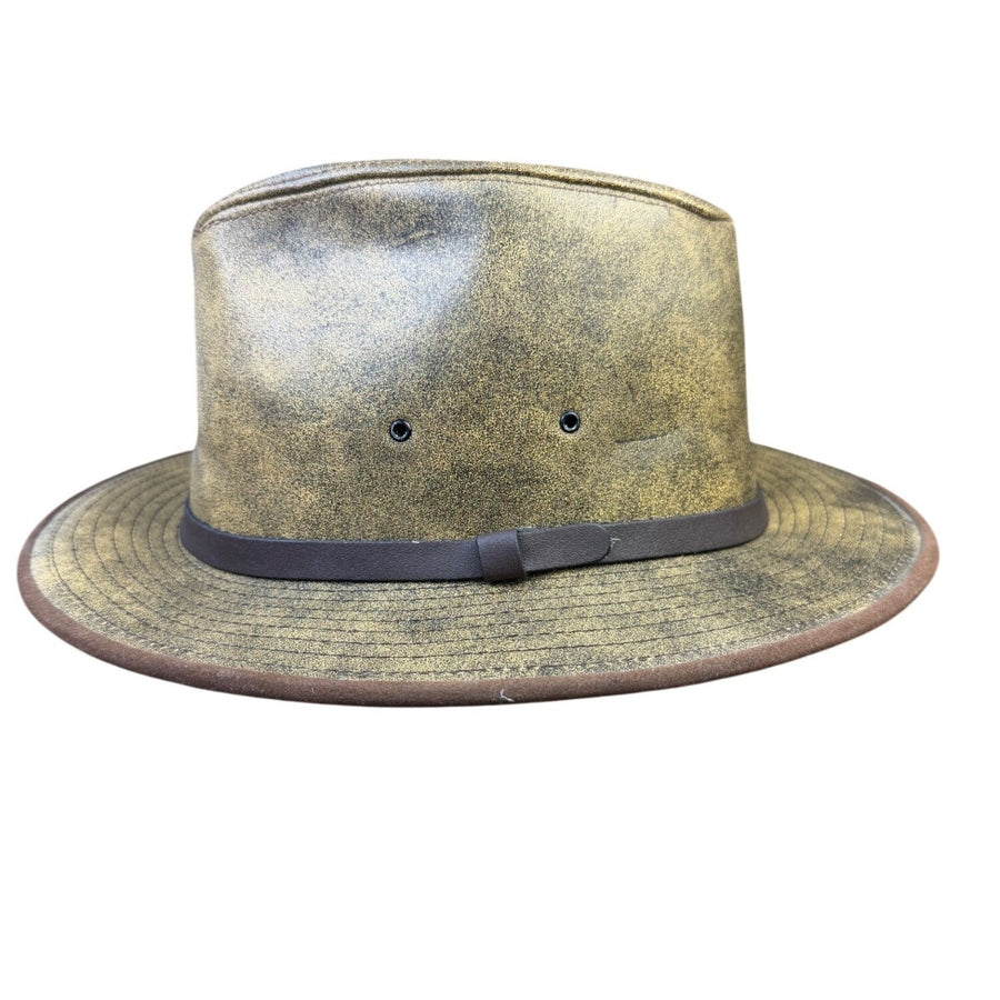 Henschel Mens Distressed Olive Hat With Brown Band Classic Fedora Style