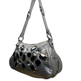 Kathy Women’s Silver Faux Snakeskin With Gemstone Embellishments Shoulder Bag